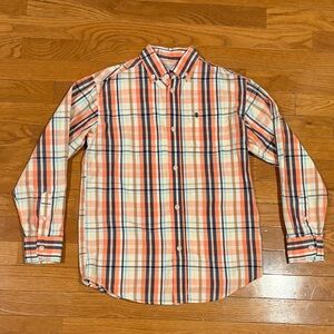 Izod Orange and Blue Plaid Casual Button Down Shirt Size medium 10-12